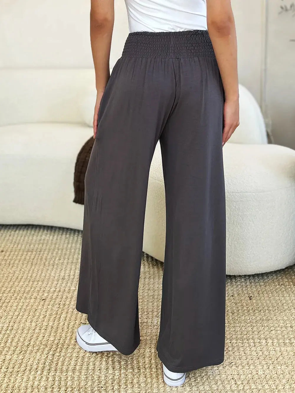 Basic Bae Full Size Smocked Wide Waistband Wide Leg Pants - Love Salve